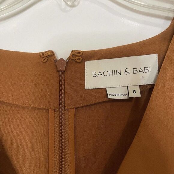 SACHIN + BABI Long Sleeve Amina Satin Tie Dress Burnt orange size US US 8 $550 - Picture 6 of 7